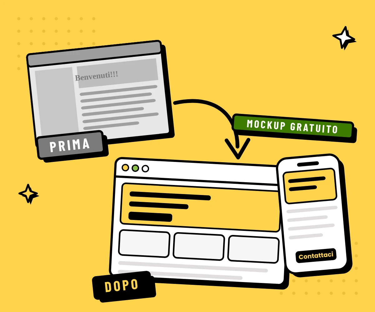 Restyling sito web: prima e dopo, mockup gratuito della nuova home desktop e smartphone